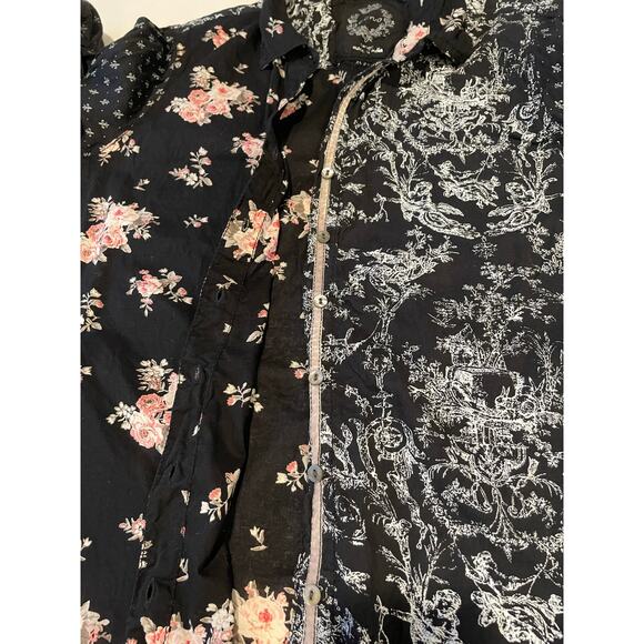 Cino Crinkle Button Up Blouse Long Sleeves Cotton Roll Tabs Sz L Shabby Chic - Picture 7 of 16